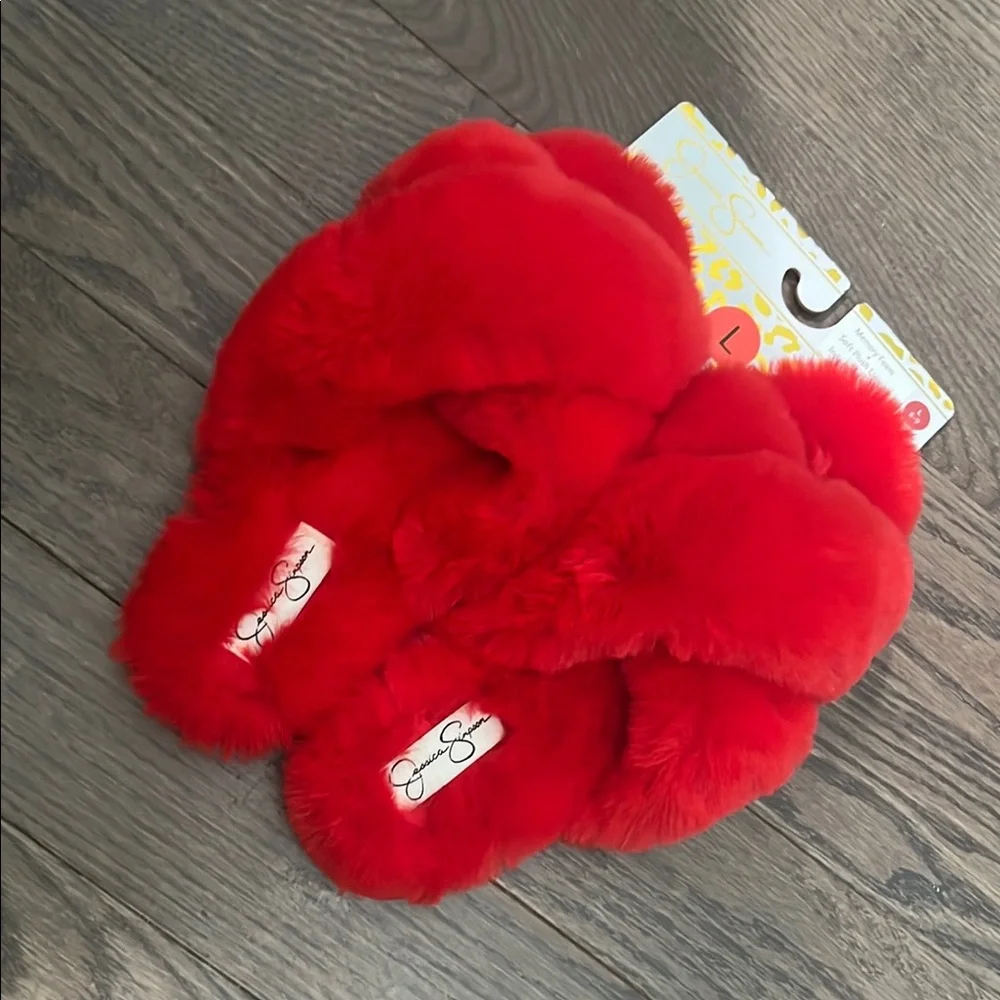Jessica Simpson Red Fuzzy Slippers - Picture 1 of 1